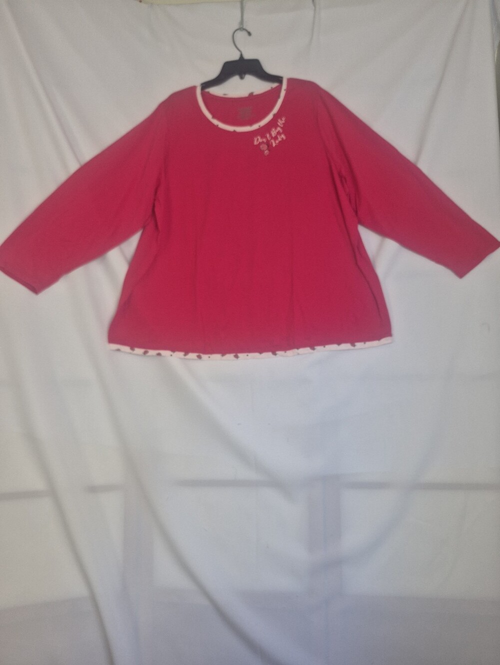 Catherines Pink Long-Sleeve Sleep Top with Contrast Trim
